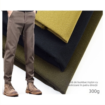 Țesătură pentru pantaloni din bumbac-nylon-spandex, amestec, cu întindere în patru direcții, țesut, 300 g, toamnă-iarnă