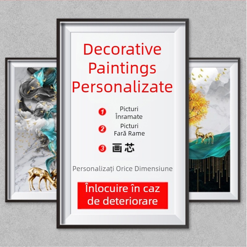 Picturi decorative de perete în ramă PS — stil modern minimalist, pictură în ulei pe pânză, realizate manual, pentru living
