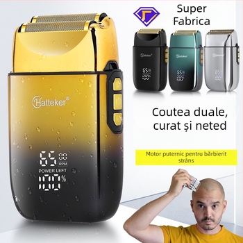 Mașină de ras electrică cu cap dublu reciproc, afișaj LED, funcție de spălare a întregului corp, baterie încorporată 1200–2000 mAh, autonomie 60+ minute