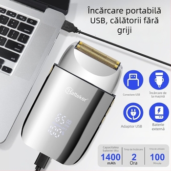Mașină de ras electrică cu cap dublu reciproc, afișaj LED, funcție de spălare a întregului corp, baterie încorporată 1200–2000 mAh, autonomie 60+ minute
