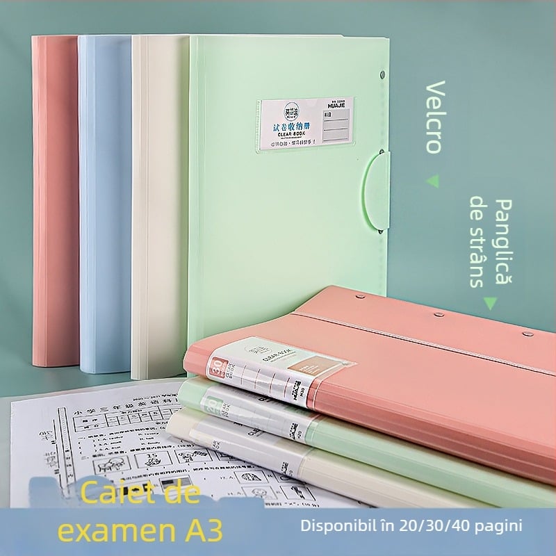 Folder pentru foi de test Hua Jie – plastic, siglă imprimată, model Test Paper Book