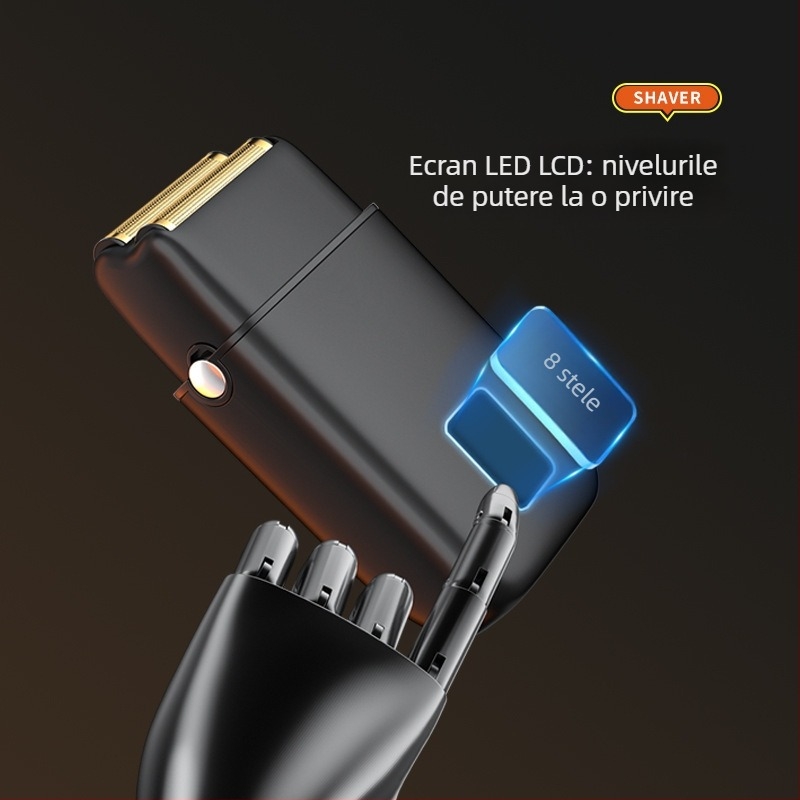 Aparat de ras electric cu capete reciprocante de 2, LED, corp din aliaj de aluminiu, baterie încorporată 500–800 mAh, curățare completă a corpului