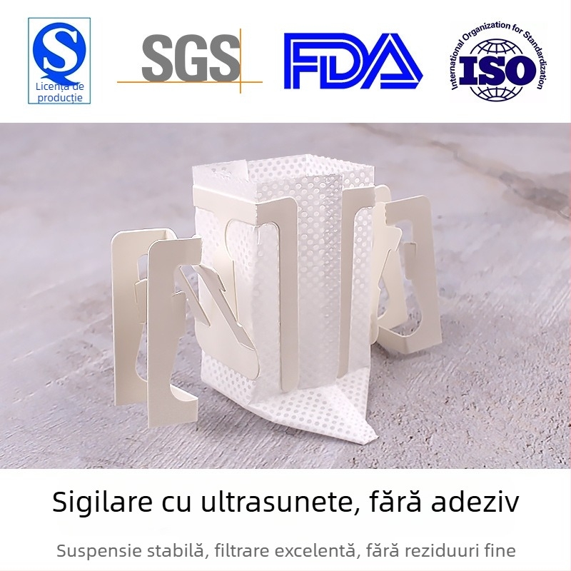 Filtru de cafea cu urechi de agățare, material nețesut, 50 bucăți pe pachet, ambalaj OPP, pentru birou, etichetă privată disponibilă