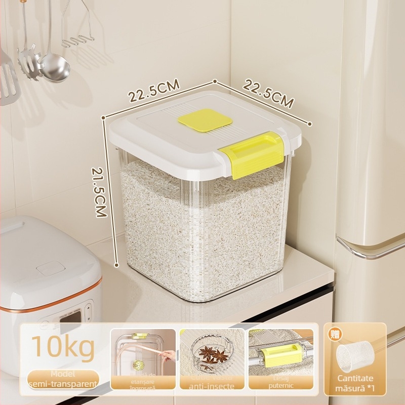 Recipient pentru depozitare orez, plastic PP, capacitate 8–9 L, etanș la umezeală și insecte, potrivit pentru orez, paste și cereale