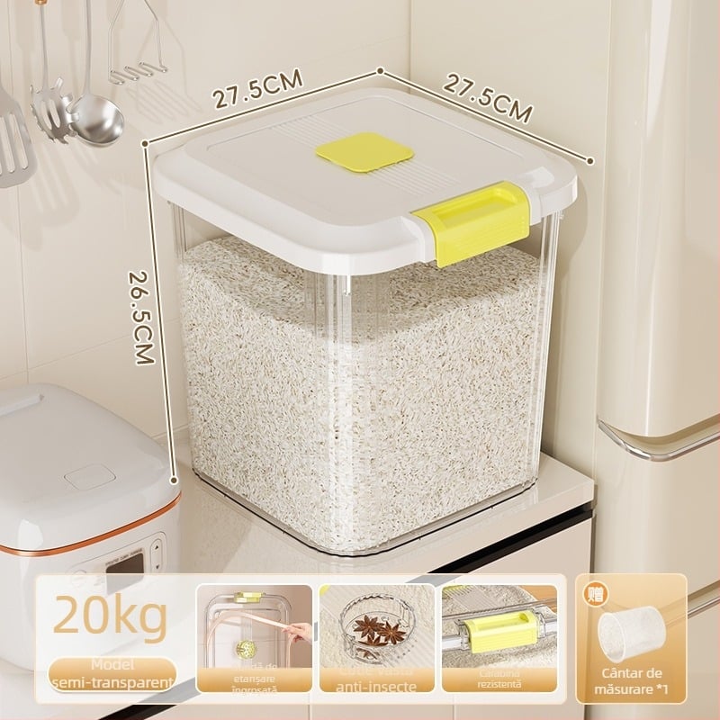 Recipient pentru depozitare orez, plastic PP, capacitate 8–9 L, etanș la umezeală și insecte, potrivit pentru orez, paste și cereale
