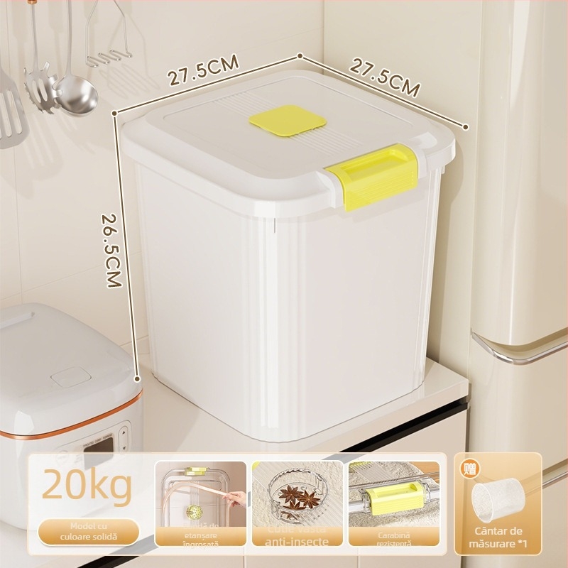Recipient pentru depozitare orez, plastic PP, capacitate 8–9 L, etanș la umezeală și insecte, potrivit pentru orez, paste și cereale