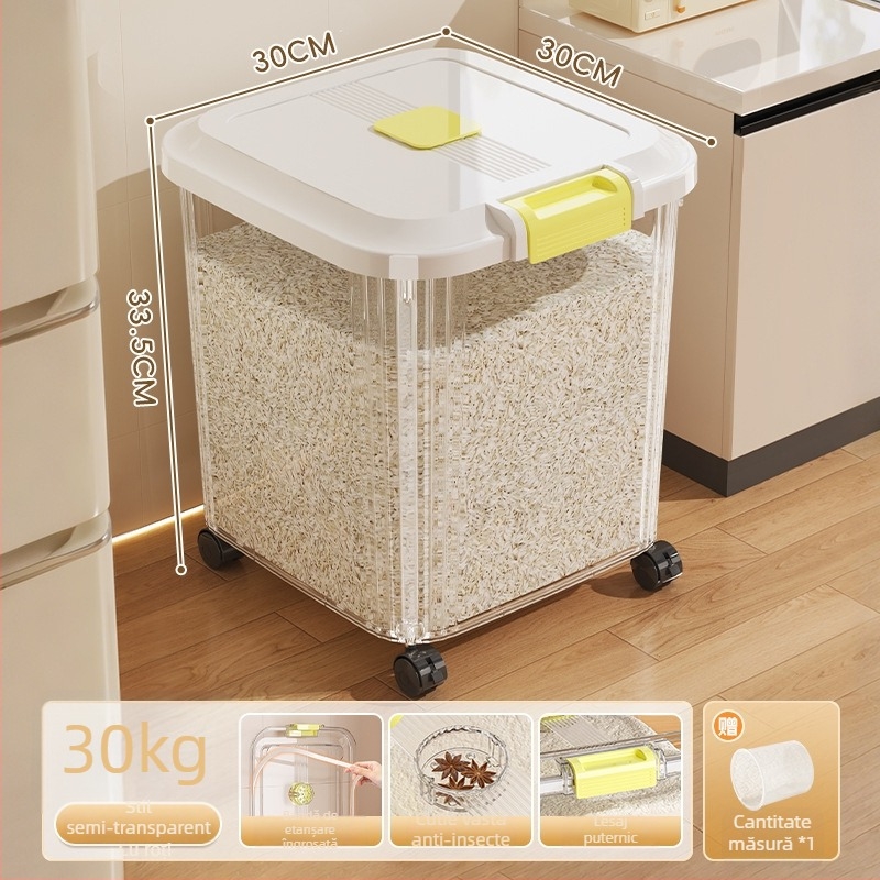 Recipient pentru depozitare orez, plastic PP, capacitate 8–9 L, etanș la umezeală și insecte, potrivit pentru orez, paste și cereale