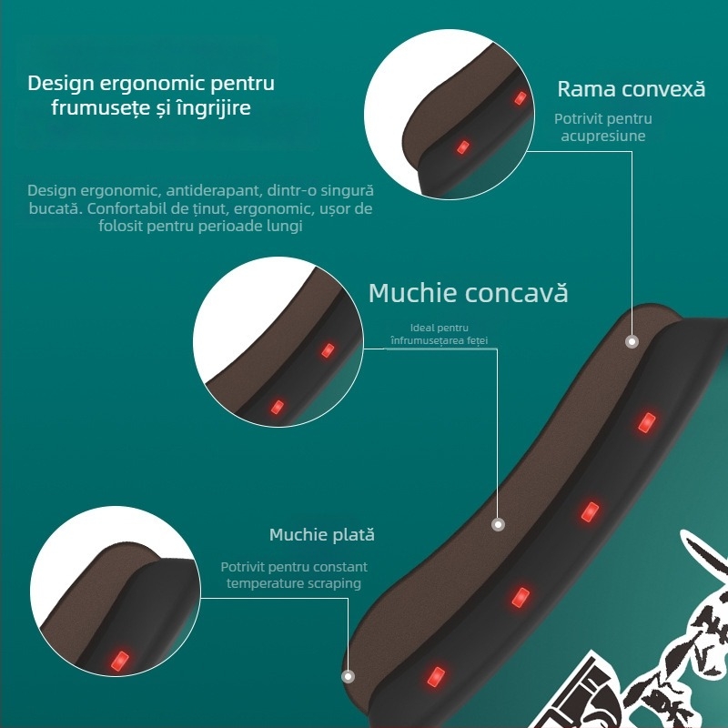 Dispozitiv electric de gua sha pentru față, control al temperaturii 30–50°C, model JZ-165, alimentare USB, ABS