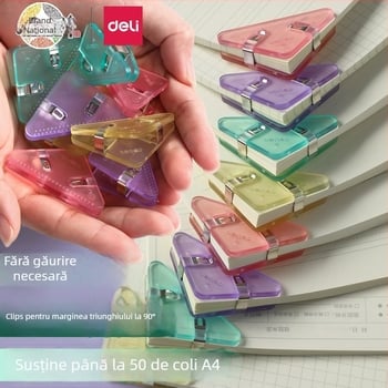 Clema de colț unghiulară QJ8530 – Clip triunghiular pentru documente, plastic, Deli