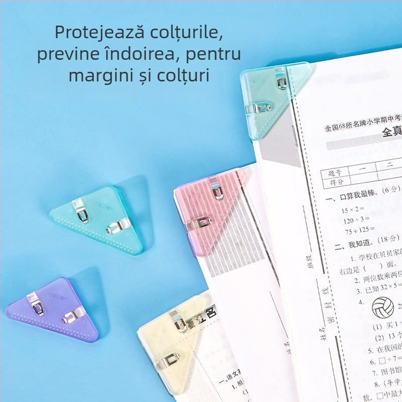 Clema de colț unghiulară QJ8530 – Clip triunghiular pentru documente, plastic, Deli