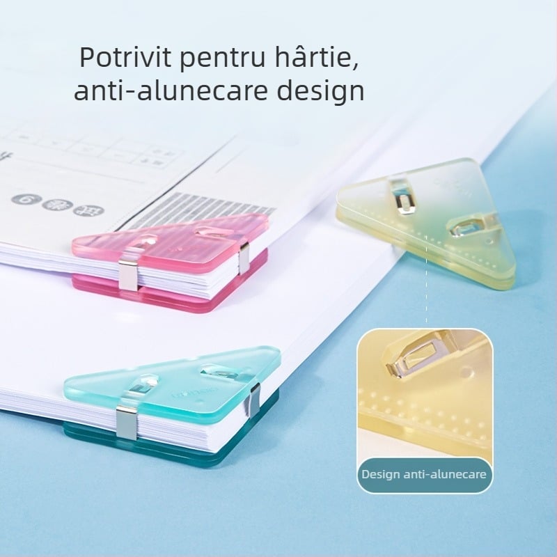 Clema de colț unghiulară QJ8530 – Clip triunghiular pentru documente, plastic, Deli
