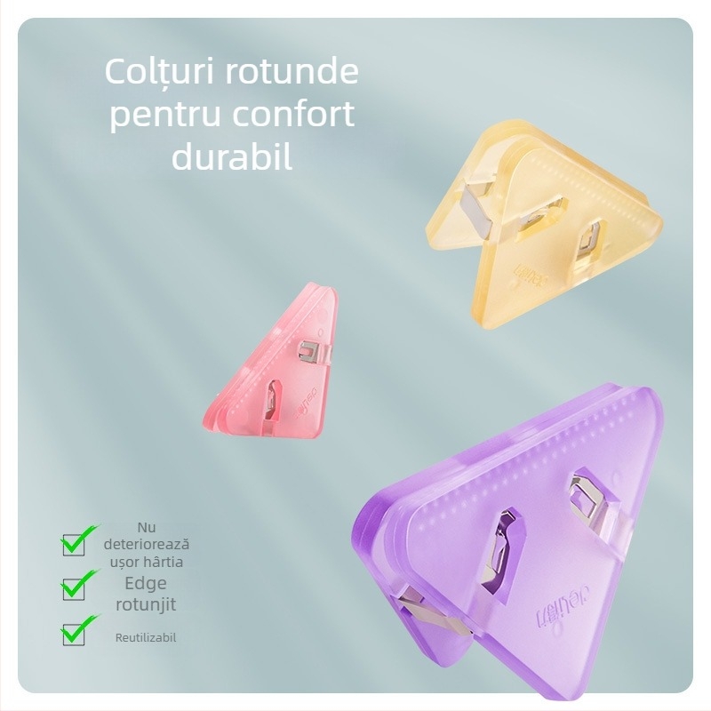 Clema de colț unghiulară QJ8530 – Clip triunghiular pentru documente, plastic, Deli