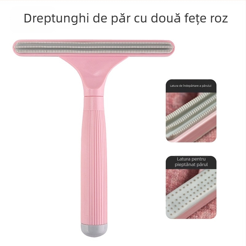Îndepărtător de păr pentru animale de companie (cu două fețe, manual, pieptene curbat, ABS+TPR) pentru pisici cu blană lungă