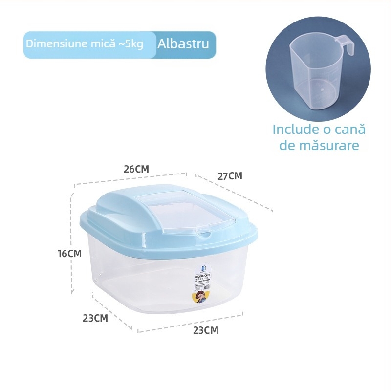 Cutie transparentă pentru depozitarea orezului, din plastic PP, protecție împotriva umezelii și a insectelor