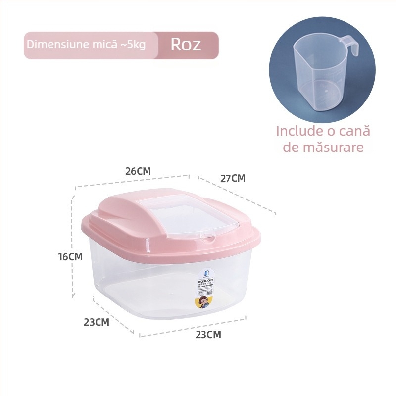 Cutie transparentă pentru depozitarea orezului, din plastic PP, protecție împotriva umezelii și a insectelor