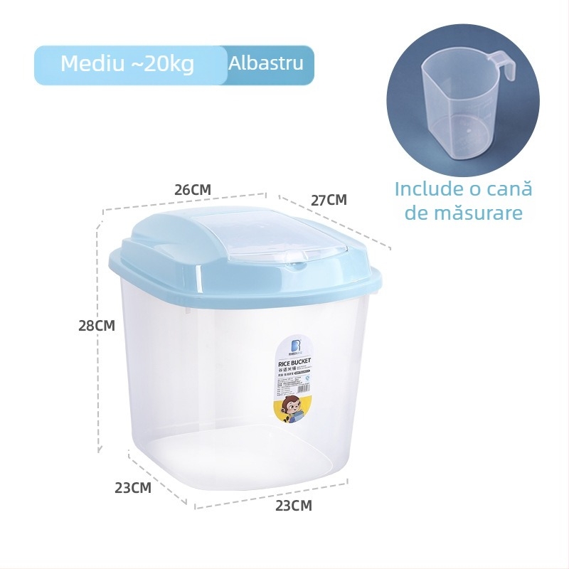 Cutie transparentă pentru depozitarea orezului, din plastic PP, protecție împotriva umezelii și a insectelor