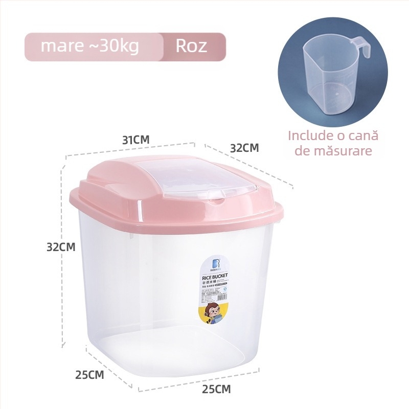 Cutie transparentă pentru depozitarea orezului, din plastic PP, protecție împotriva umezelii și a insectelor