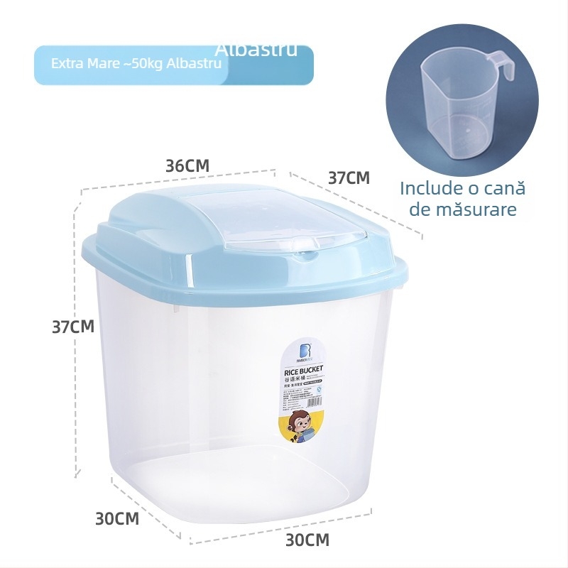 Cutie transparentă pentru depozitarea orezului, din plastic PP, protecție împotriva umezelii și a insectelor