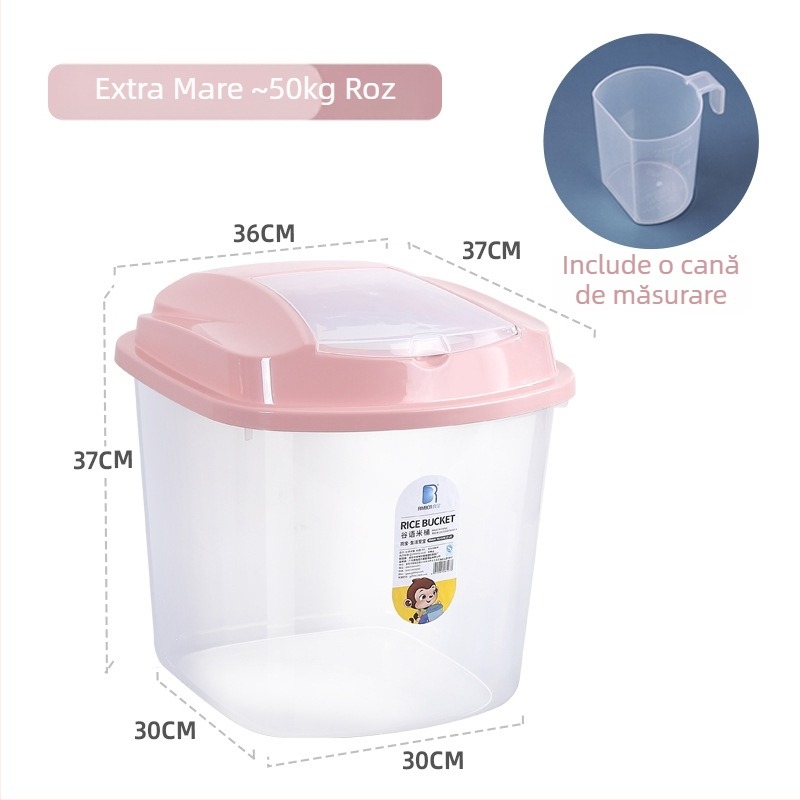 Cutie transparentă pentru depozitarea orezului, din plastic PP, protecție împotriva umezelii și a insectelor