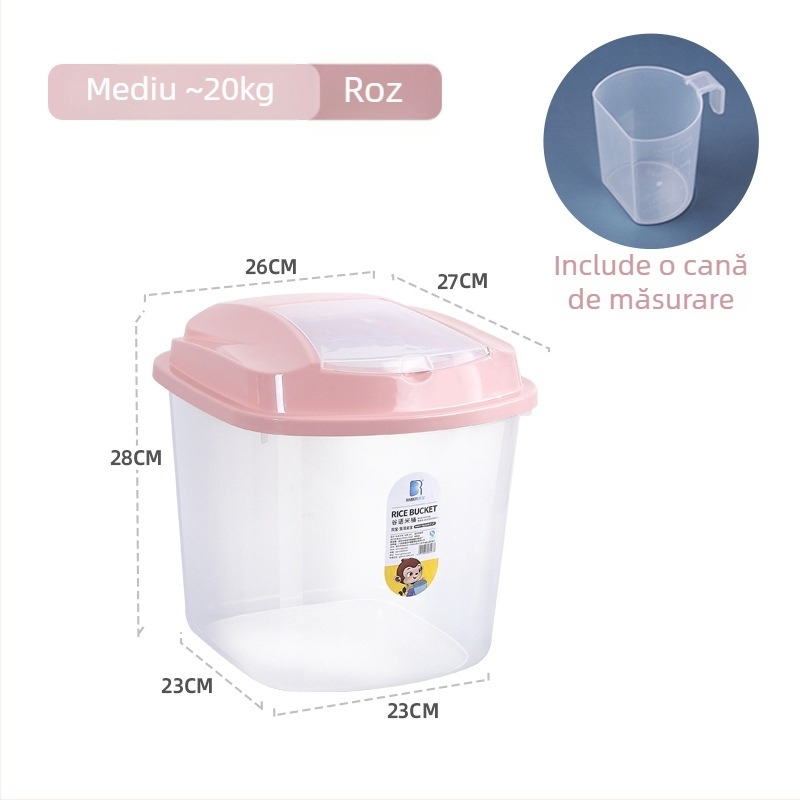 Cutie transparentă pentru depozitarea orezului, din plastic PP, protecție împotriva umezelii și a insectelor