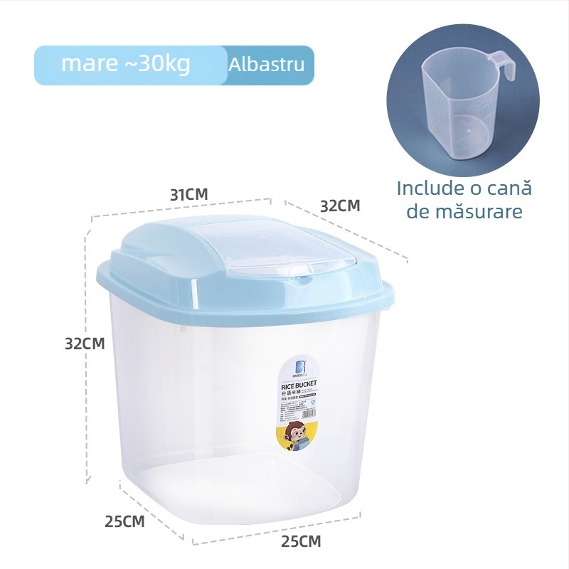 Cutie transparentă pentru depozitarea orezului, din plastic PP, protecție împotriva umezelii și a insectelor