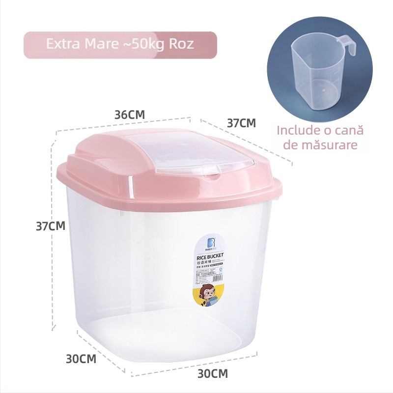 Cutie transparentă pentru depozitarea orezului, din plastic PP, protecție împotriva umezelii și a insectelor