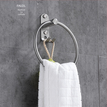 Suport de prosoape cu cârlig și inel – oțel inoxidabil 304, finisaj natural desenat, montaj pe perete, sarcină 20 kg, strat unic, stil Nou Chinezesc