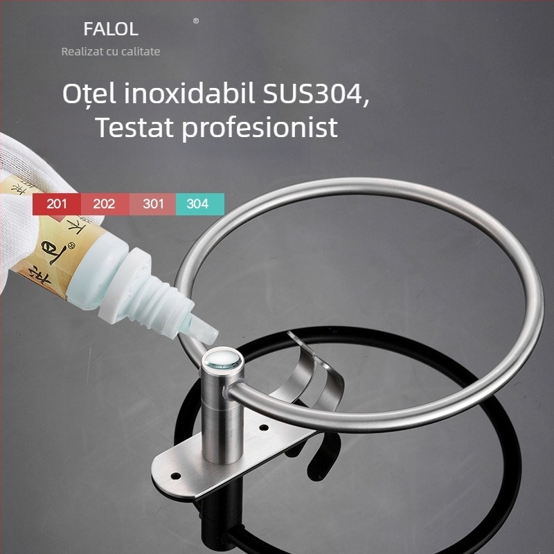 Suport de prosoape cu cârlig și inel – oțel inoxidabil 304, finisaj natural desenat, montaj pe perete, sarcină 20 kg, strat unic, stil Nou Chinezesc