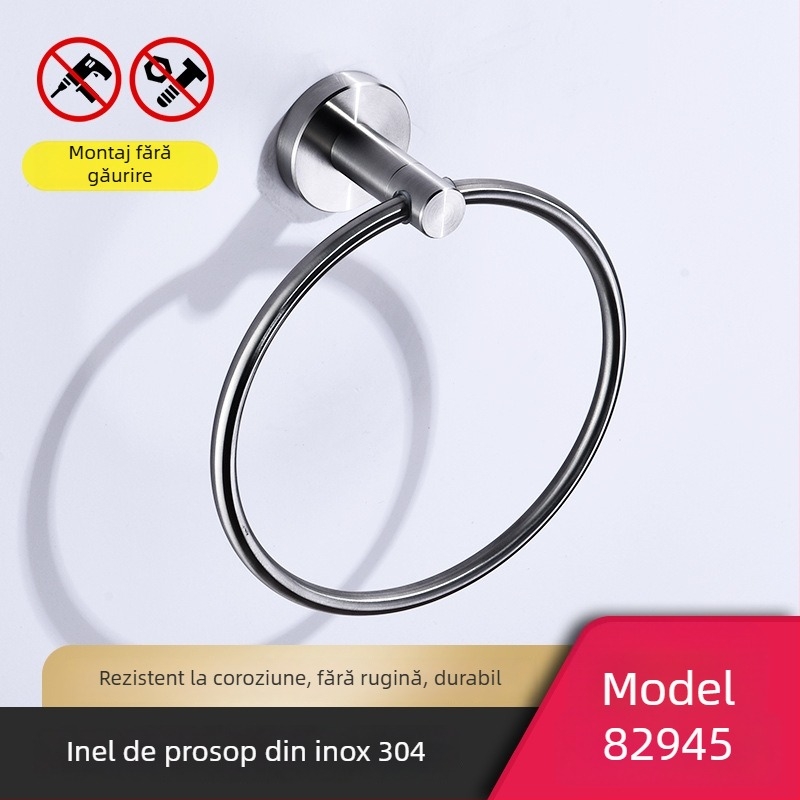Suport de prosoape cu cârlig și inel – oțel inoxidabil 304, finisaj natural desenat, montaj pe perete, sarcină 20 kg, strat unic, stil Nou Chinezesc