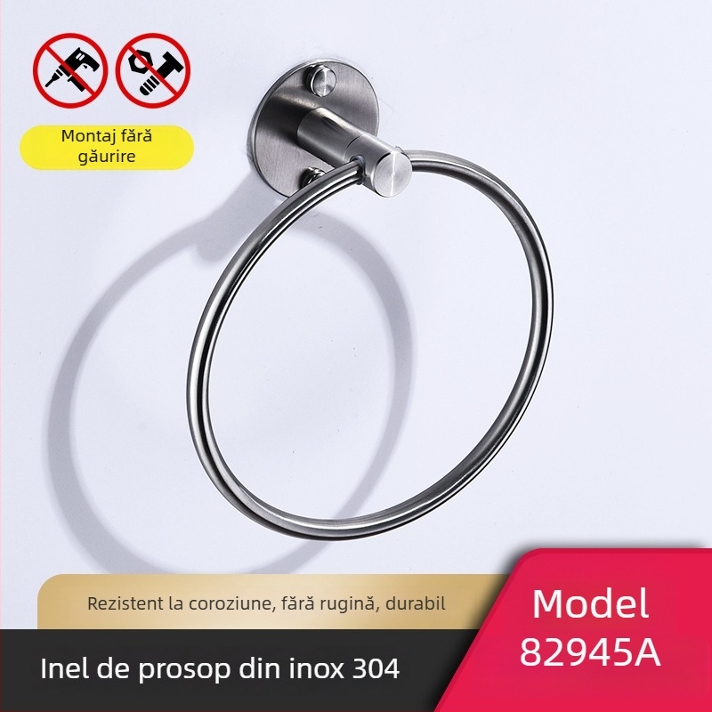 Suport de prosoape cu cârlig și inel – oțel inoxidabil 304, finisaj natural desenat, montaj pe perete, sarcină 20 kg, strat unic, stil Nou Chinezesc