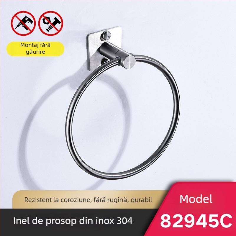Suport de prosoape cu cârlig și inel – oțel inoxidabil 304, finisaj natural desenat, montaj pe perete, sarcină 20 kg, strat unic, stil Nou Chinezesc