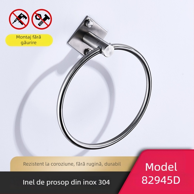 Suport de prosoape cu cârlig și inel – oțel inoxidabil 304, finisaj natural desenat, montaj pe perete, sarcină 20 kg, strat unic, stil Nou Chinezesc