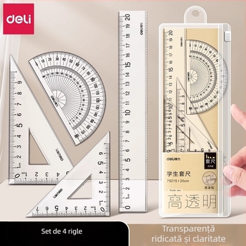 Set de patru rigle acrilice pentru elevi, rigle multifuncționale pentru desen, model 79514