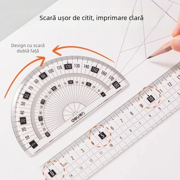 Set de patru rigle acrilice pentru elevi, rigle multifuncționale pentru desen, model 79514