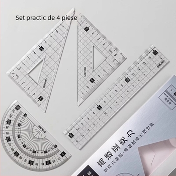 Set de patru rigle acrilice pentru elevi, rigle multifuncționale pentru desen, model 79514