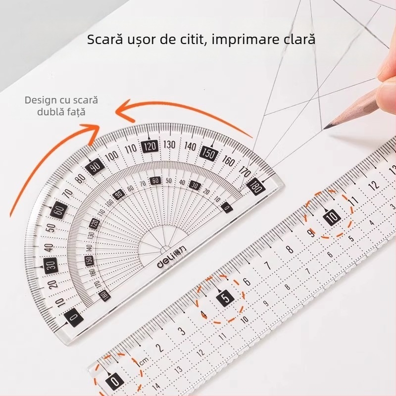 Set de patru rigle acrilice pentru elevi, rigle multifuncționale pentru desen, model 79514