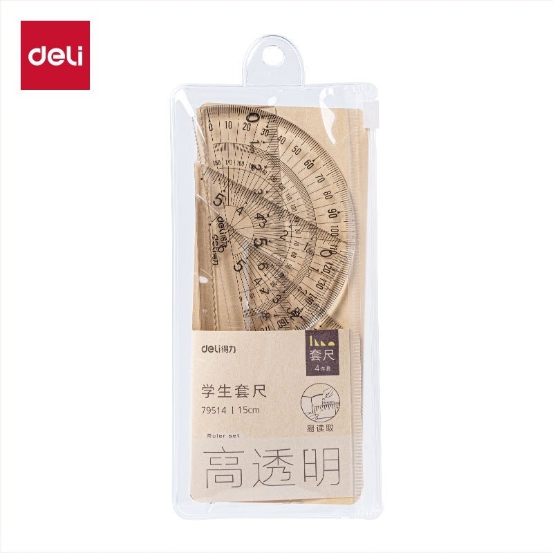 Set de patru rigle acrilice pentru elevi, rigle multifuncționale pentru desen, model 79514