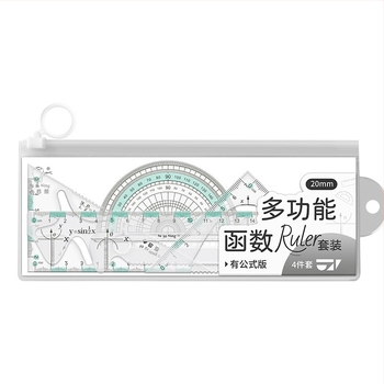 Set de rigle multifuncțional pentru școala primară: include riglă, triunghi și protractor; din plastic; ambalat în cutie; logo imprimat; personalizare disponibilă