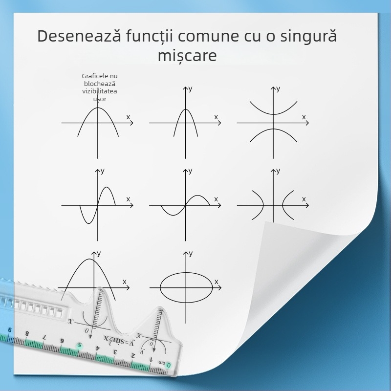 Set de rigle multifuncțional pentru școala primară: include riglă, triunghi și protractor; din plastic; ambalat în cutie; logo imprimat; personalizare disponibilă