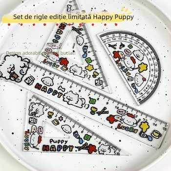 Set de rigle din plastic cu design graffiti cu pui — rigle centimetru pentru elevi, include riglă triunghiulară și riglă circulară