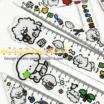 Set de rigle din plastic cu design graffiti cu pui — rigle centimetru pentru elevi, include riglă triunghiulară și riglă circulară