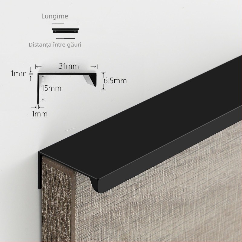 Mâner pentru dulapuri și sertare – profil din aluminiu, stil modern minimalist, finisaj oxidat