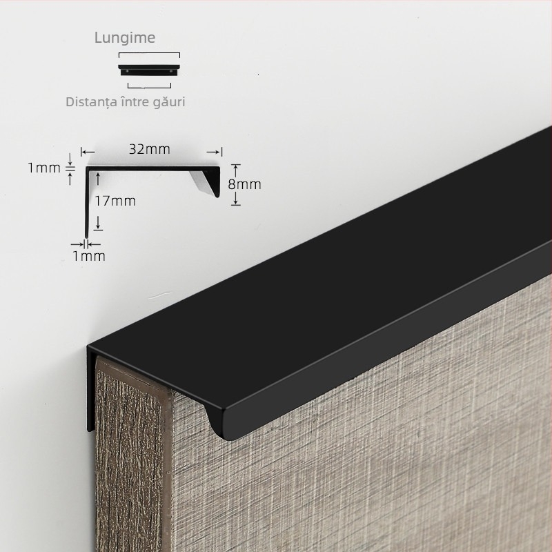 Mâner pentru dulapuri și sertare – profil din aluminiu, stil modern minimalist, finisaj oxidat