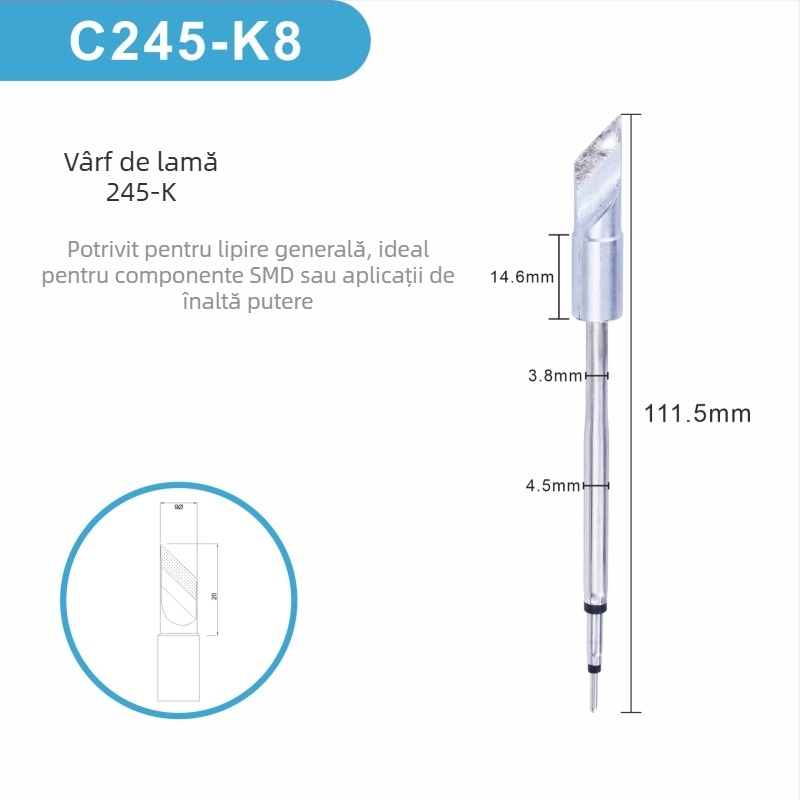 Cap de lipire C245 cu nucleu de incalzire integrat, varf de cupru pur, seria K Blade - KU, KF, K8, accesoriu pentru stație de lipire