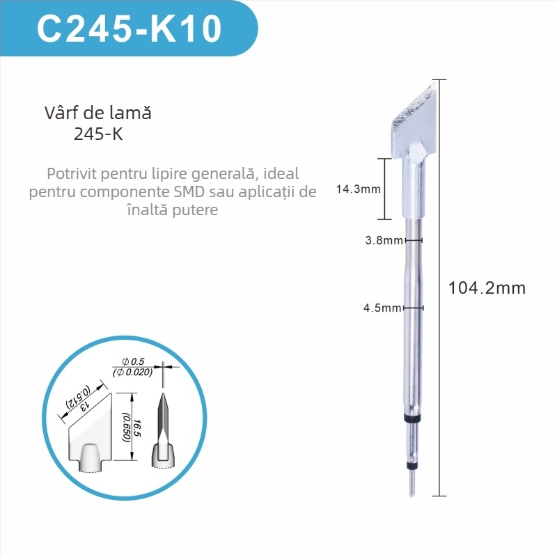Cap de lipire C245 cu nucleu de incalzire integrat, varf de cupru pur, seria K Blade - KU, KF, K8, accesoriu pentru stație de lipire