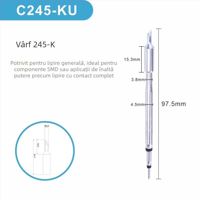 Cap de lipire C245 cu nucleu de incalzire integrat, varf de cupru pur, seria K Blade - KU, KF, K8, accesoriu pentru stație de lipire