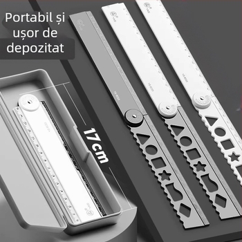 Riglă pliabilă cu grilă ondulată pentru desen și forme geometrice - din plastic, riglă centimetrică