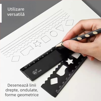 Riglă pliabilă cu grilă ondulată pentru desen și forme geometrice - din plastic, riglă centimetrică