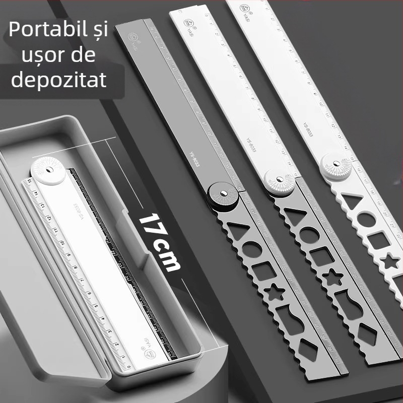 Riglă pliabilă cu grilă ondulată pentru desen și forme geometrice - din plastic, riglă centimetrică