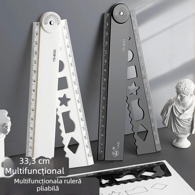 Riglă pliabilă cu grilă ondulată pentru desen și forme geometrice - din plastic, riglă centimetrică